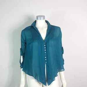 Elizabeth & James Aaliya Blouse Women's Sz Medium Silk Button Front